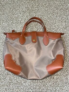 Stoney Clover Lane Taupe Brown Leather Trim Satchel Rare J'adore Pouchette 03